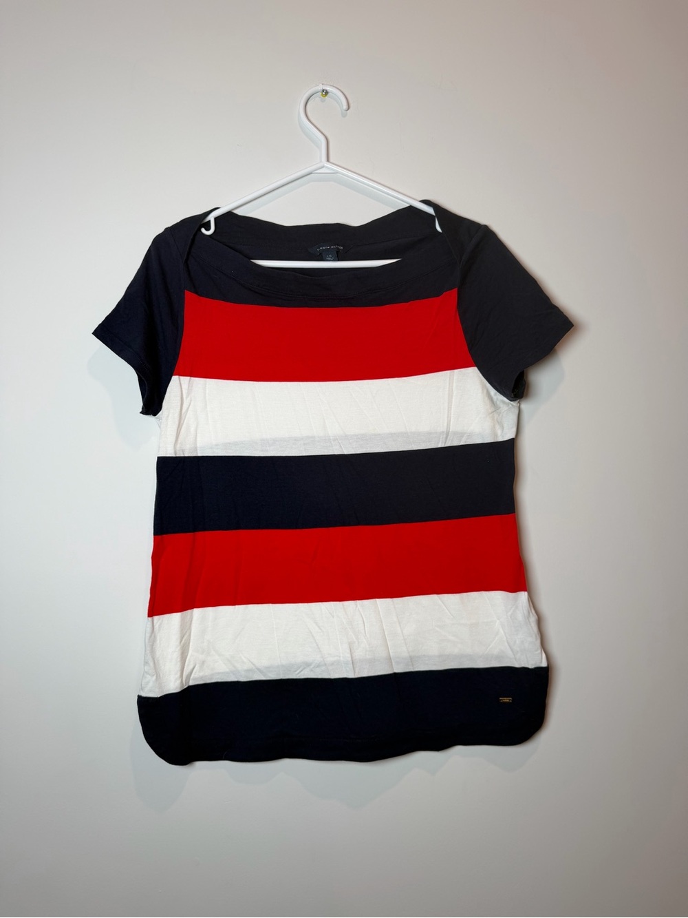 Tommy Hilfiger Red, White & Navy Striped Short Sleeve Tee Women’s Size Large